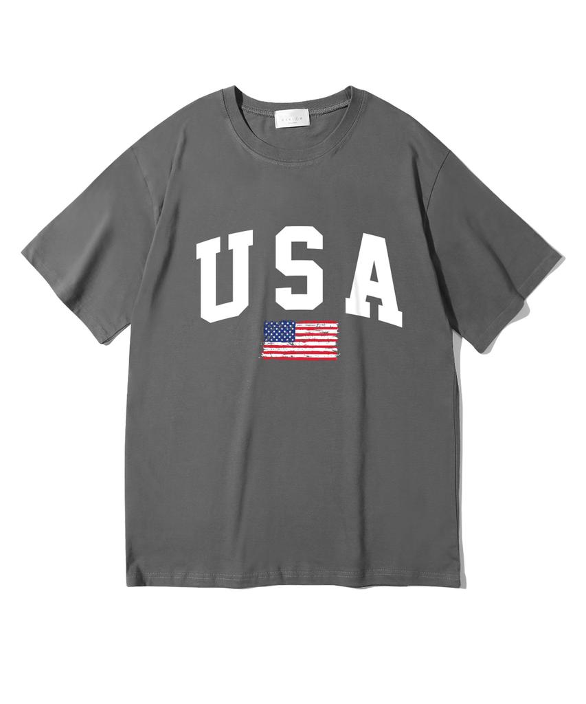 Oeta Usa Flag Double Cotton Oversized Short Sleeve T-Shirt Ots26022(8 Colors) (Type A)
