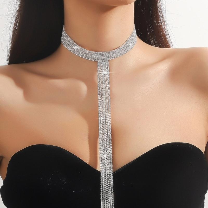 Elegant Diamond Tassels Choker Necklace for Women Adjust Clavicle Chain Party Wedding Necklace Fashion Jewelry Girl Gift