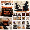 4PCS Halloween Pillow Covers Set Decorative Sofa Cushion Cases with Pumpkin Head Patterns Ghost Witch Haunted House Designs for Home