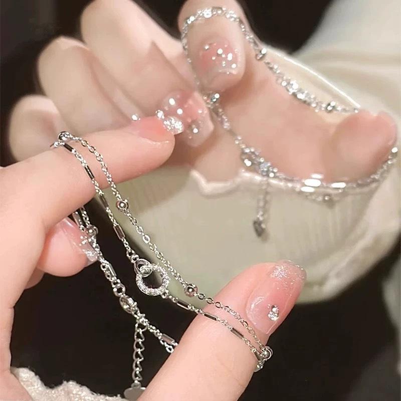 Zhongying Jewelry: Women's Japanese & Korean Style Double-Layer Interlocking Bracelet - Niche Design, High-End Feel, Perfect for Stacking.