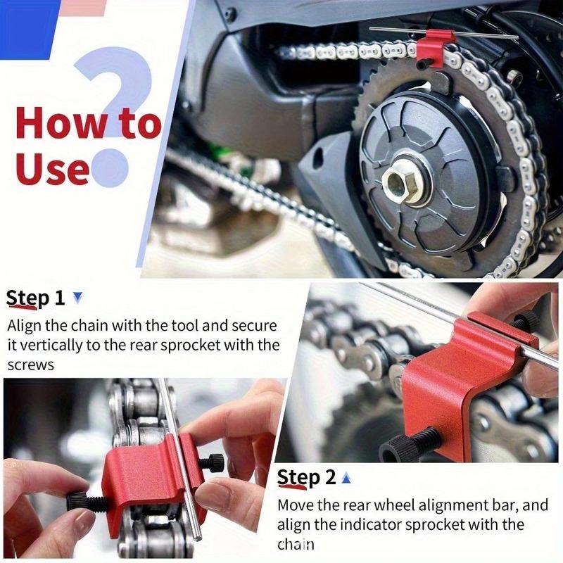 Motorcycle Chain Alignment Tool - Heavy Duty Chain Straightener for Dirt Bike/ATV, Adjuster & Repair Kit with Guide