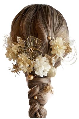 Lomeri Gold American Flower Dried Flower Hair Ornament Coming of Age Ceremony Graduation Ceremony Wedding Hakama Gold A30 [Lomeri]
