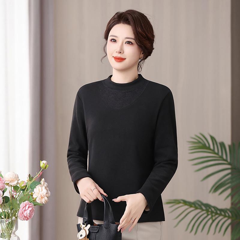 Mom's Autumn/Winter Warm Velvet Top for Middle-Aged & Elderly Women - Fashionable Thick Half-High Collar Base Layer