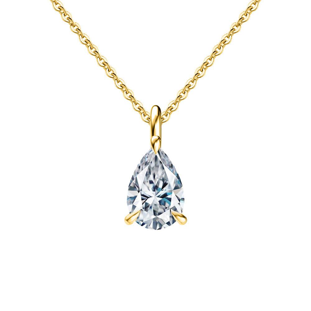 Fine Pendant Necklaces 8A Cubic Zircon Waterdrop Charms 925 Sterling Siver 14k Gold Plated CZ Necklace for Women 45CM&5*8mm CZ золотой