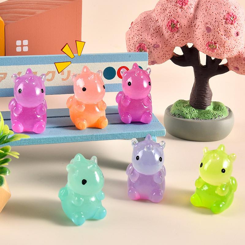 6Pcs Multicolors Luminous Unicorn Animal Miniatures Resin Ornaments Fairy Garden Decoration Micro Landscape