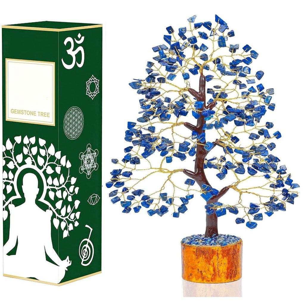 Lapis Lazuli Gemstone Tree Feng Shui Figurine Money Bonsai Good Luck Chakra Balancing Reiki Healing Crystals Decoration Ornament