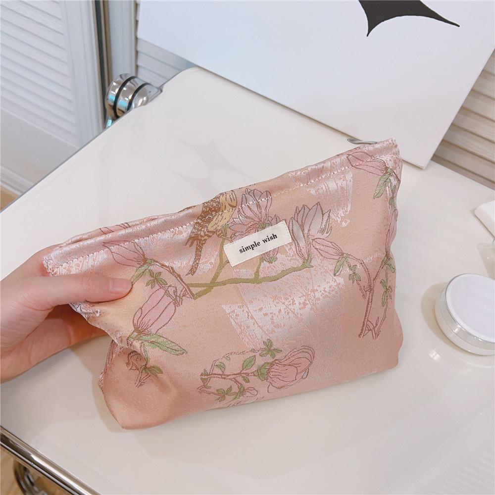 National Style Bird Flower Pattern Makeup Bag Canvas Zipper Purse Portable Cosmetic Pouch Organizer Bag