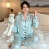 Popular Ice Silk Leopard Print Pajamas Women'S Summer Thin Long-Sleeved Trousers Letter-Embroidered Loungewear