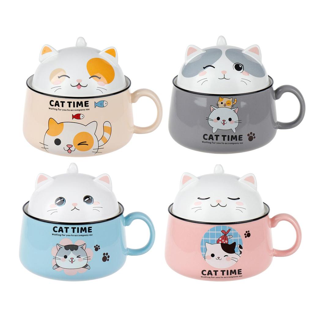 Instant Noodle Bowl with Cover Lunch Box Noodle Cup Bowl for Office Dorm Cartoon Rice Bowl with Cover Anti Scalding Handle