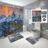 Snow Mountain Shower Curtain Set Waterproof Winter Natural Scenery Shower Curtain With Hook Non-Slip Bath Mat Toilet Lid Cover