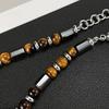 Bohemian Style Men's Stainless Steel Bracelet with Natural Tiger Eye Stone Beads - Fashionable Geometric Design Accessory