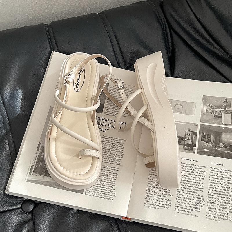 

Платформенные сандалии-маффины женские 2025 новые летние с небольшой высотой подъема крутые шлепанцы с открытым носком на танкетке модная пляжная обувь 40 бежевый