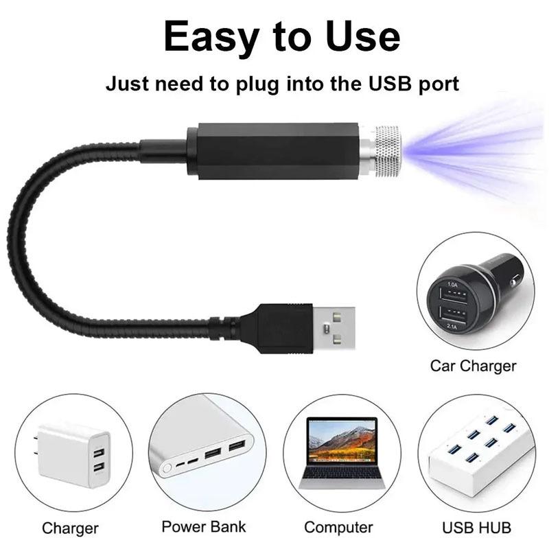 2Pcs Mini LED Car Roof Star Night Lights Interior Ambient Starry Sky Projector Light Auto Roof Room Ceiling USB Atmosphere Lamp
