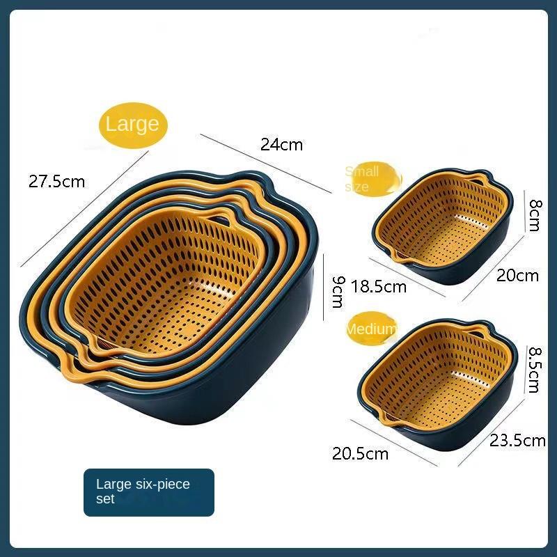 2/6/8PC Nestable Double-Layer Drain Basket Set - Durable Plastic Strainers for Efficient Fruit and Vegetable Washing - Kitchen M