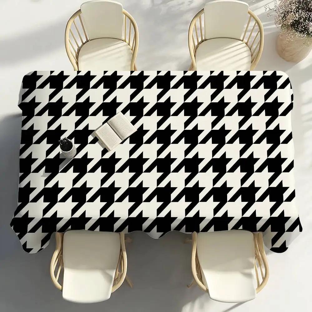 Nappe à Carreaux Pied-de-Poule Décoration de Fête Salle à Manger Maison Cuisine Terrasses Nappe Imperméable Anti-Taches 160x240cm