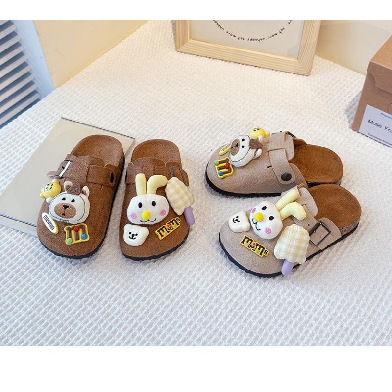 Cute Bear Plush Closed Toe Slip On Half Slippers Unisex Kids Outdoor
