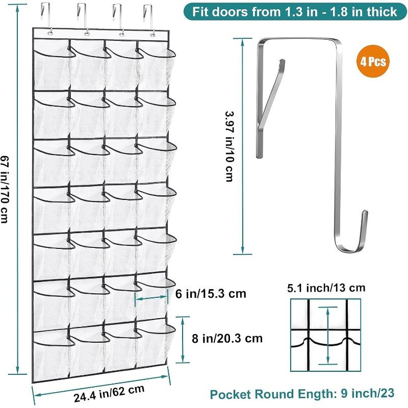 

28 Pockets Over The Door Shoe Organizer Large Mesh Pockets with 4 Hooks Transparent Fabric Shoe Rack Storage Bag for Bedroom