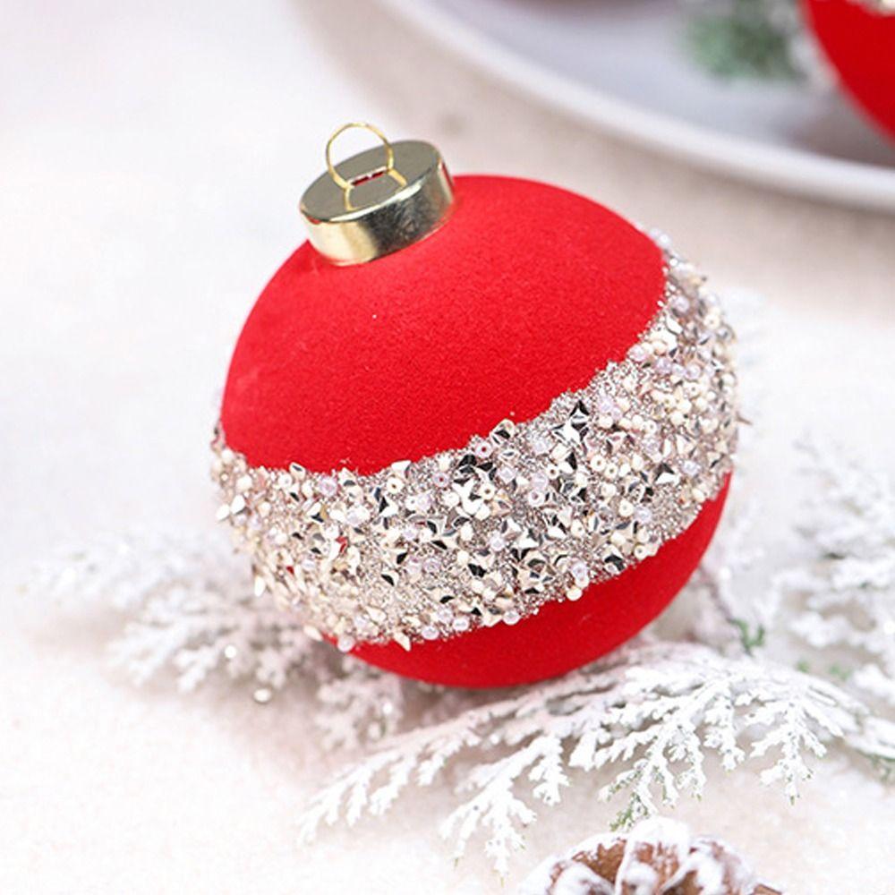 12 Stück 8cm Beflockte Weihnachtskugeln Set Rot Grün Weihnachtsbaumschmuck Partygeschenke