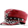 Women's Y2k Trendy Beret Fashion PU Leather Cool Punk Skull Spike Cap Flat Top Captain Military Caps Women's Accessories