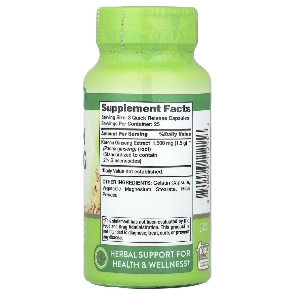 Nature'S Truth, Korean Ginseng, 1,500Mg, 75 Capsules (500Mg per Capsule)