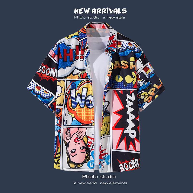 Floral Print Short-sleeved Shirt Beach Suit Summer Lightweight Couple Casual Loose Shorts