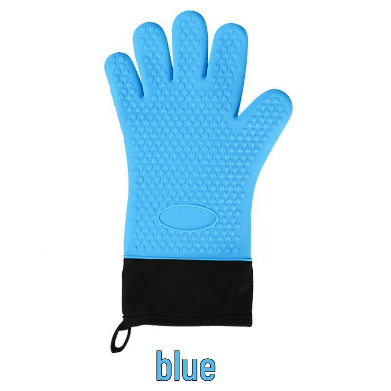 Hitzebeständige Anti-Verbrühungs-Ofenhandschuhe - Baumwollgepolstert, Silikon, Verlängertes Fünf-Finger-Design für den Küchengebrauch