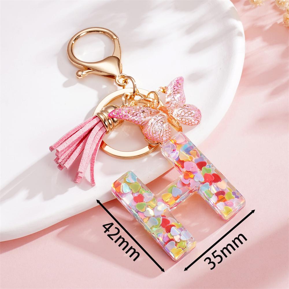 Fashion DIY A-Z Letters Keychain Metal Holder Pendent Key Chain With Butterfly Women Car Key Ring Simple Letter Key Party Gift