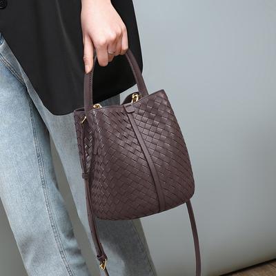 2025 Autumn Winter New Women's Bag Crossbody Bucket Bag Genuine Leather Woven Bag Large Capacity Handbag Shoulder Bag