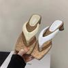 High Heels Women Slippers Square Toe Clip Toe Sandals Summer Shoes 2025 New Chunky Dress Pumps Casual Flip Flops Woman Slides
