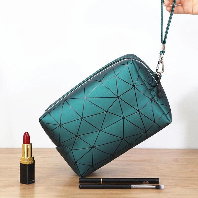 Geometric Pattern Cosmetic Bag Waterproof Portable Handheld Makeup Pouch Large Capacity Storage Organizer For Women Gifts