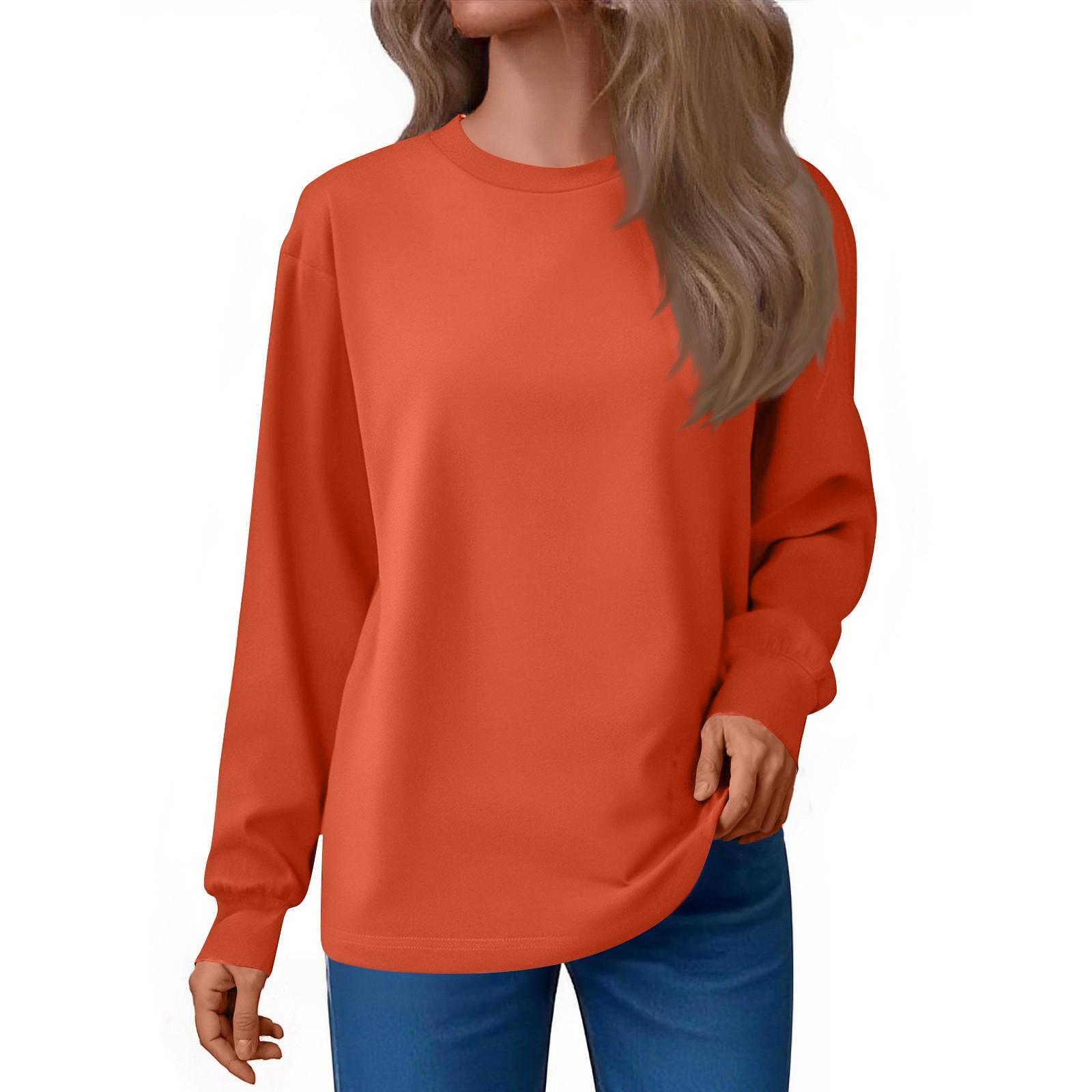 

Women s Fashion Loose Round Neck T-Shirt Solid Color Casual Long Sleeve Top XXL помаранчевий