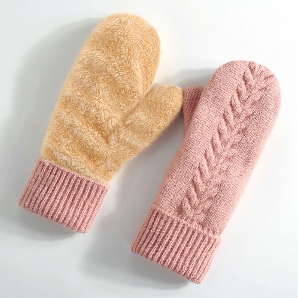 Comfort Fit Double Layer Thickened Knitted Gloves Interior Solid Color Warm Cover Gloves Soft All Fingers Gloves Cold Weather