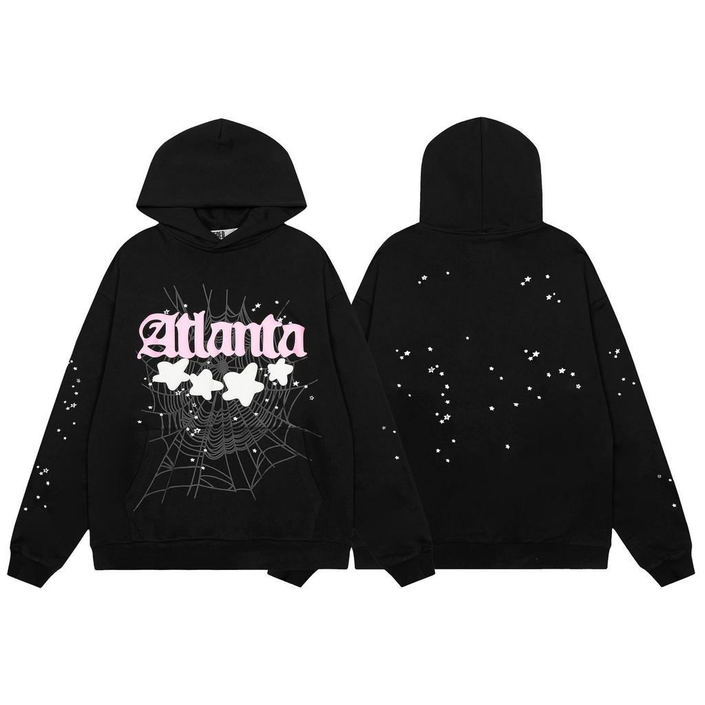 Spider Web Foam Letter Print Terry Cloth Hoodie for Men & Couples