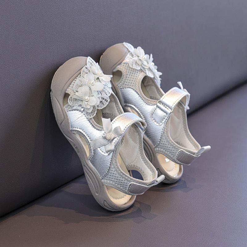 Girls Fashion Hollow-Out Mary Jane Sandals - Closed-Toe Princess Shoes, Summer 2026 Style 28 серебряный