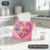 1pc Tissue Box, Cute Playful Heart Floral Warm Loving Pattern, 2D Flat Printing, Polyester Fabric, Folds Flat, Tissue Holder, for Washrooms