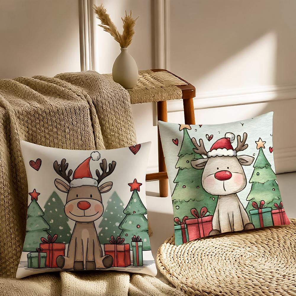 R-Reindeer Cushion Cover Pillowcase Anti-Dustmite Living Room Sofa Decor Cushion Room