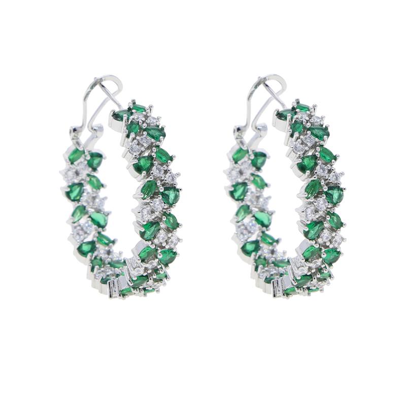 2024 New Arrived Cubic Zirconia Women Girl Fashion Jewelry Silver Plated White Green CZ Hoop Earring