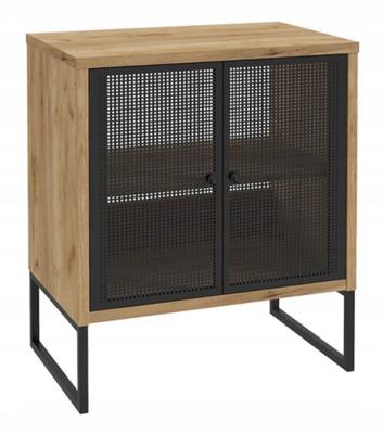 80x70cm Standing Cabinet On Metal Legs, Black Laminated Board, Fiora