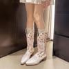 PU Stickerei Blockabsatz Moderne Stiefel Mittelhoher Absatz Mid-Calf Damen Schuhe im Angebot 2025 Marke Spitzschuh Einfarbig Ethnisch Damenstiefel