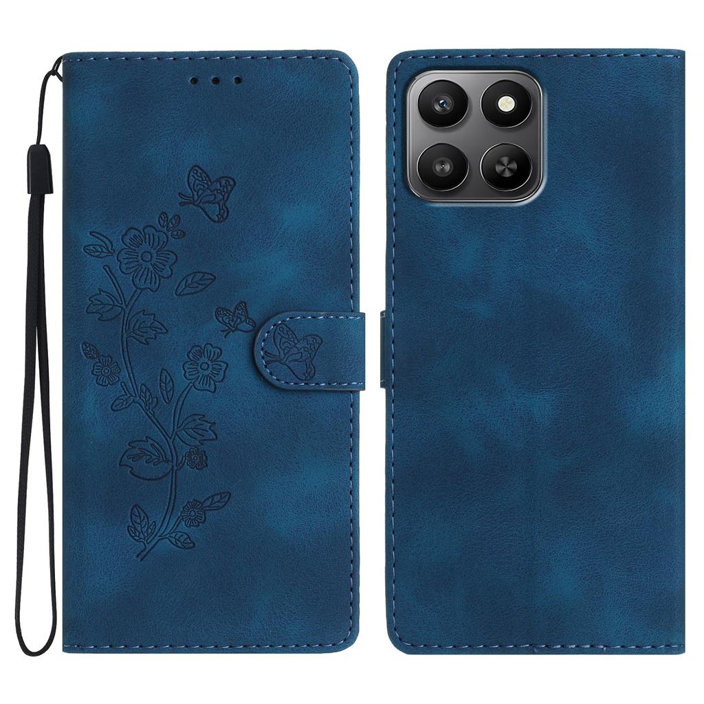 Leather Case For Honor 400 Smart 5G/4G/X7d 4G Imprinted Flower Phone Cover with Wrist Strap