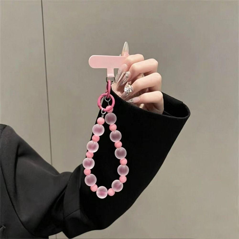 Skin-Textured Matte Beaded Keychain Pendant Anti-lost Mobile Chain Lanyard For Women Girls