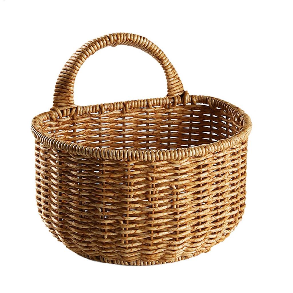 Wandmontierter Gemüse- und Obstkorb Rattan Hängekorb Plastik Wandmontierter Blumiger Hängekorb Heimdekoration
