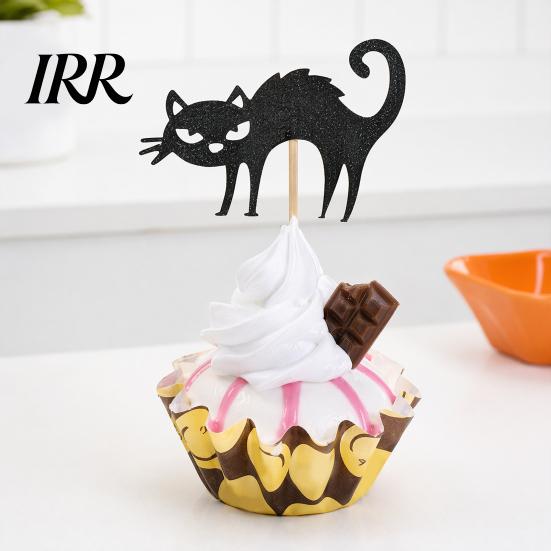 Halloween Dessert Decoration 8 Pcs Cat Cupcake Topper, Black Cake Cute Kitten Topper for Creamy Desserts Food Pick Baby Shower Birthday Wedding Party