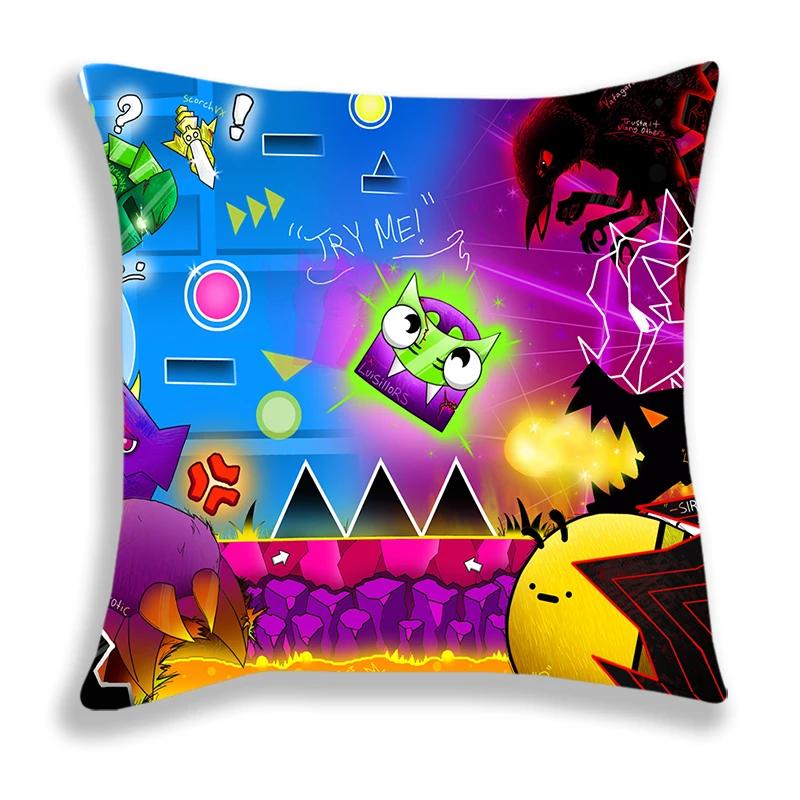 Geometry Dash Kreslený Potisk Povlak na Polštář 45x45cm Potahy na Polštáře Pohovka Postel Domácí Dekorace Vlastní Potahy na Polštáře Dekorace do Auta Dárek