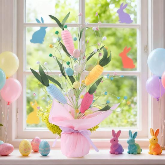 Künstliche Oster-Topfpflanzen 42 cm Osterei-Baum Tischdekorationen mit Pfeifenreiniger-Karotten Künstliche Blumen für Kaminsims Kamin Haus Frühling Dekor