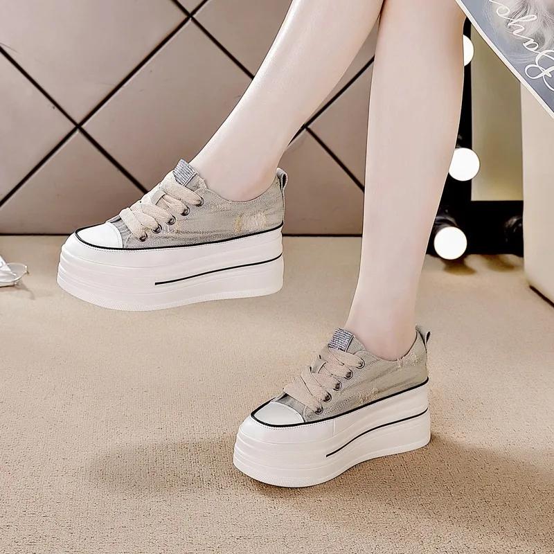 Fashion 6cm Platform Wedge Shoes for Women Sneakers Denim Canvas Cloth Spring Summer Autumn Female Casual Shoes Zapatos De Mujer 2024