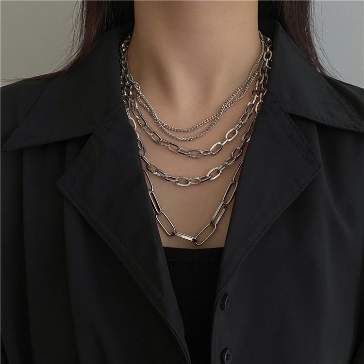 European and American retro temperament sexy multi-element versatile necklace women's simple chain multi-layer geometric neck chain