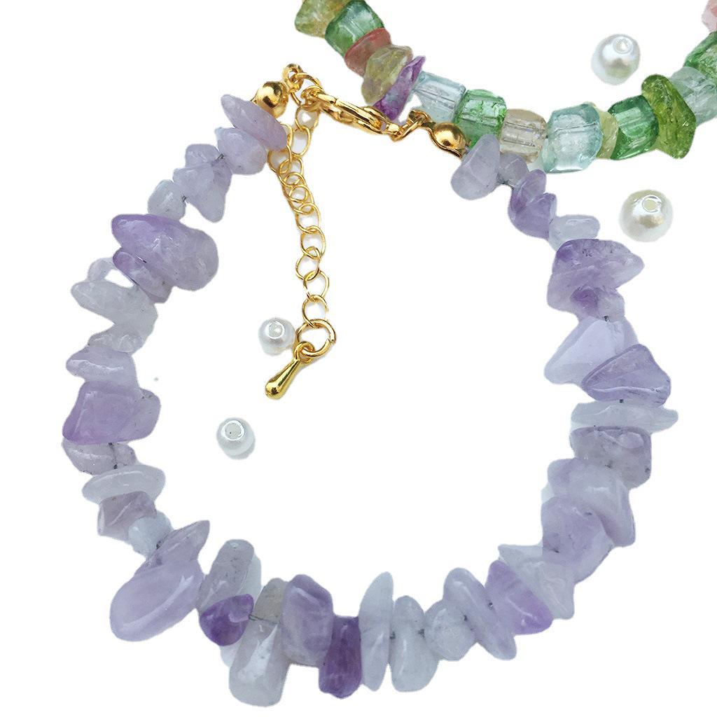 Multicolor Fashion Sweet Irregular Stone Bracelet: Women's Strawberry Crystal & Aquamarine
