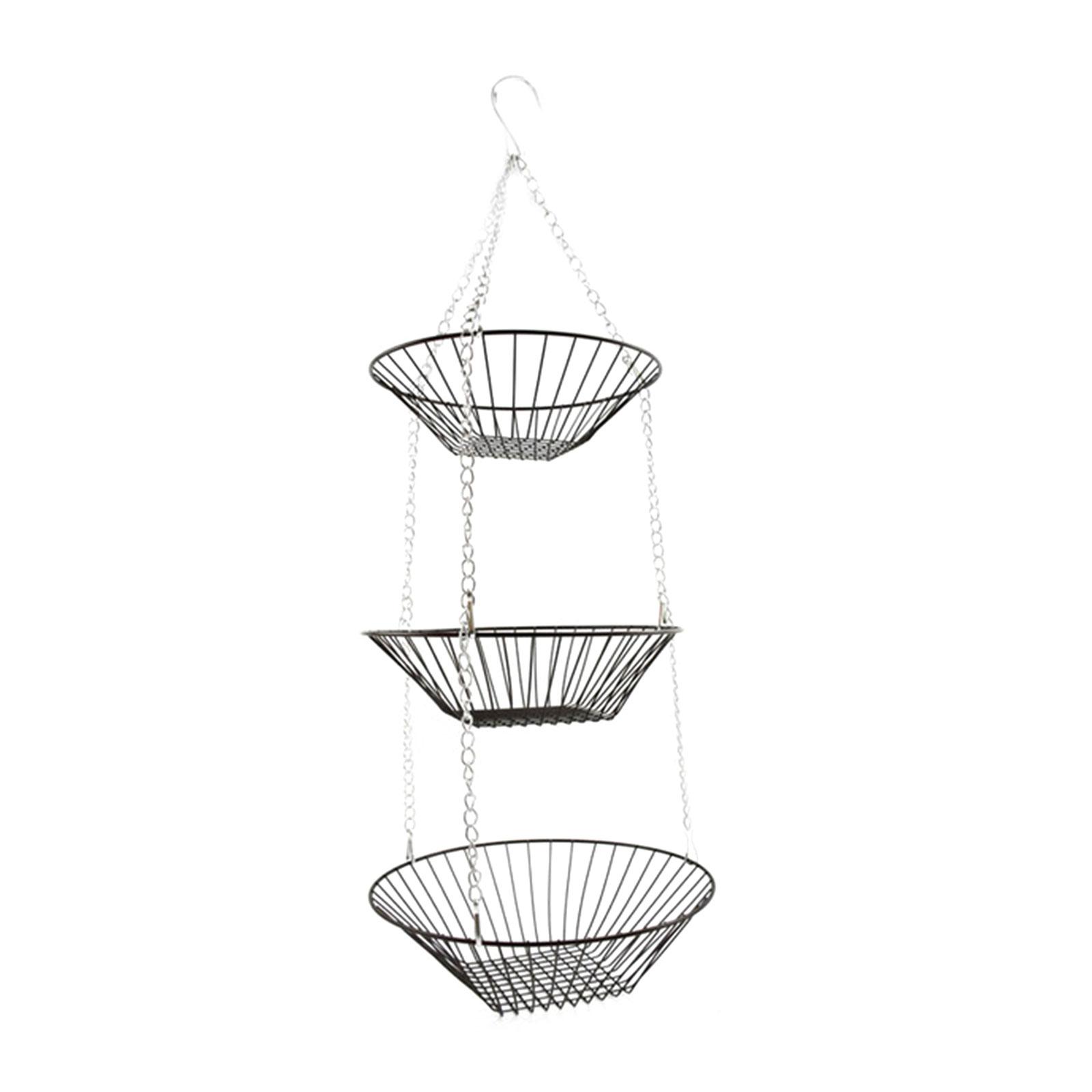 

3 Tiers Fruit Basket Vegetable Kitchen Storage Baskets Wire Chain Hanging Space Saving Fruit Plant Storage Basket Decor бронзовый