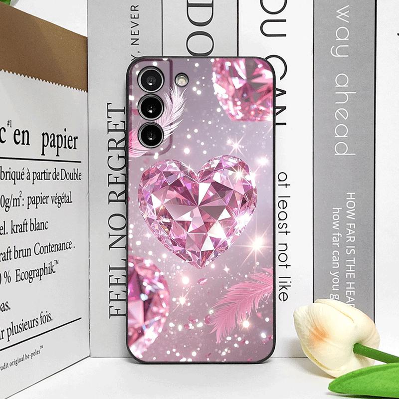 Stylish Pink Heart-Shaped Crystal Phone Case for Samsung Galaxy S25 S24+ S23 Ultra S22 Plus S20 S21 FE M53 M34 5G Soft Cover Y2K